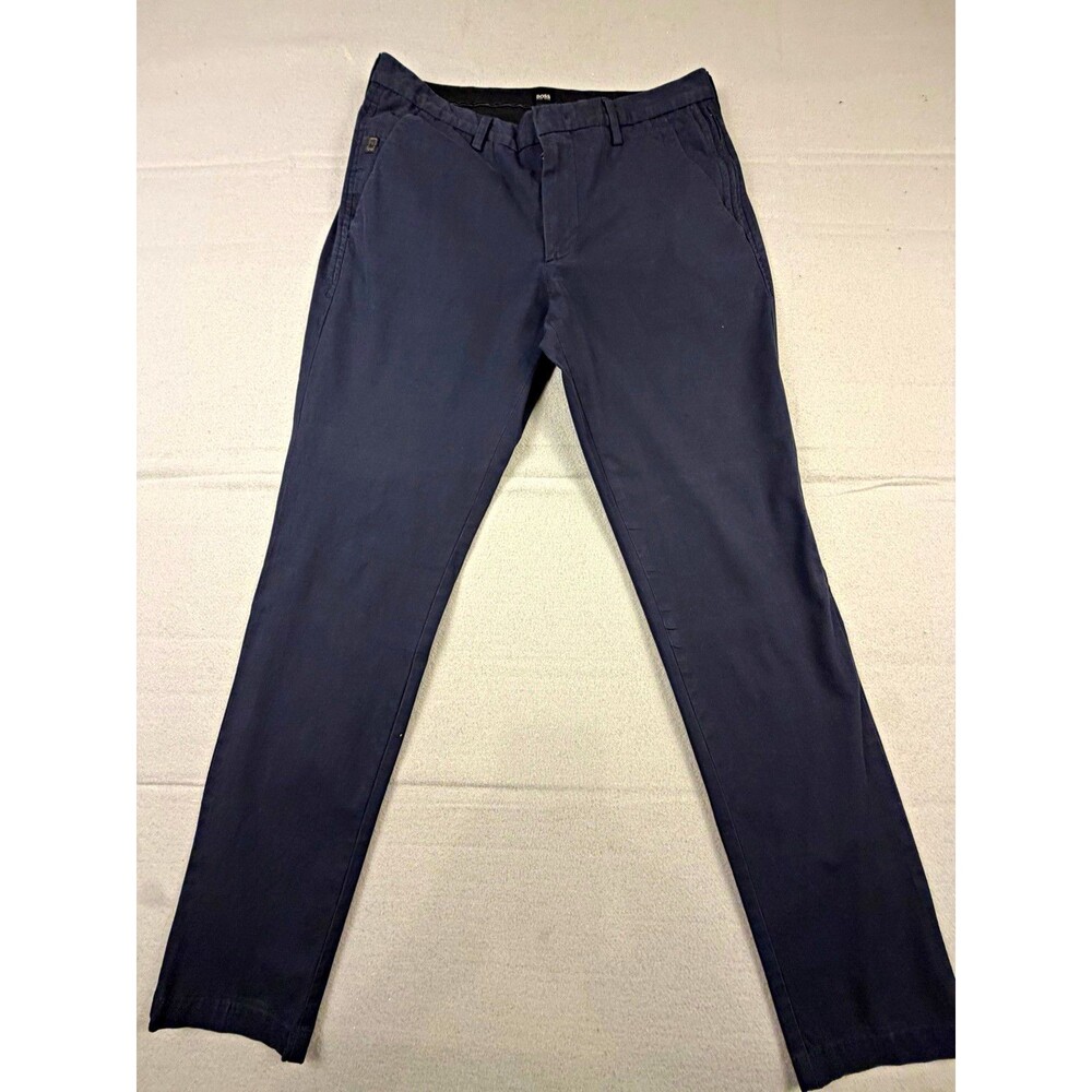 BOSS Hugo Boss Slim Fit Stretch Twill Chino Pants Navy Straight Leg Pockets 30